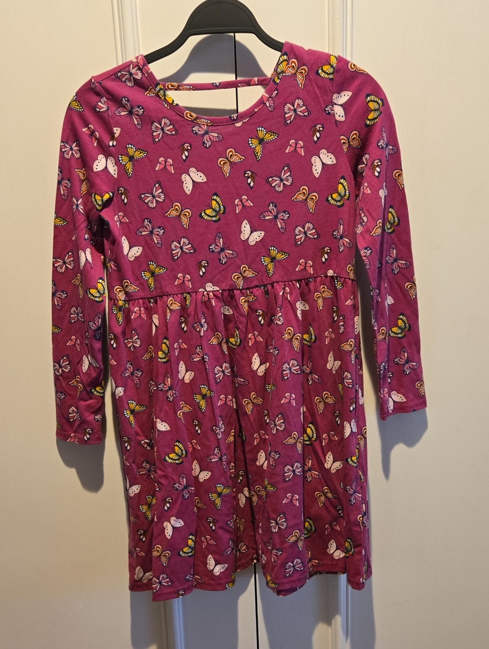 The Children's Place Magenta Butterfly Print Long-Sleeve Dress